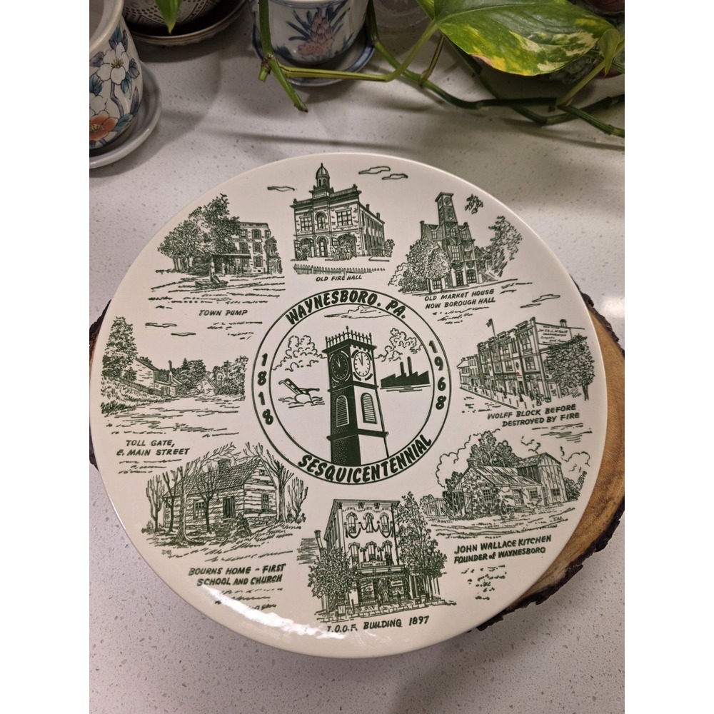 Waynesboro pennsylvania Sesquicentennial Plate 1818 - 1968 with stand 10 X 10‎